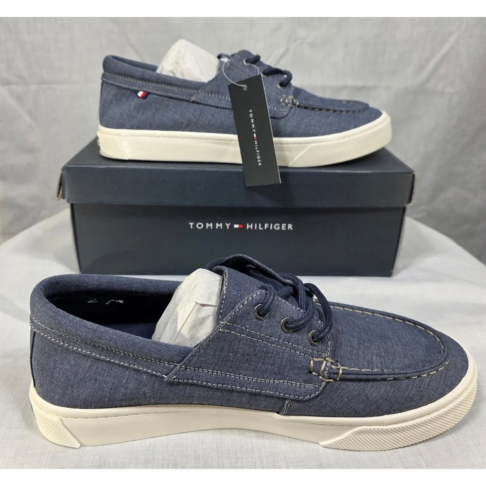 Tommy‎ Hilfiger Men's Canvas Boat Shoes Navy Blue Lace Up Loafers